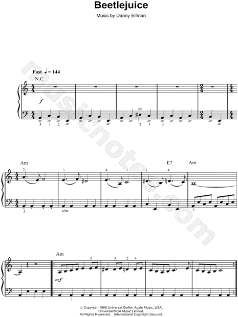 Beetlejuice From Beetlejuice Sheet Music Easy Piano Piano