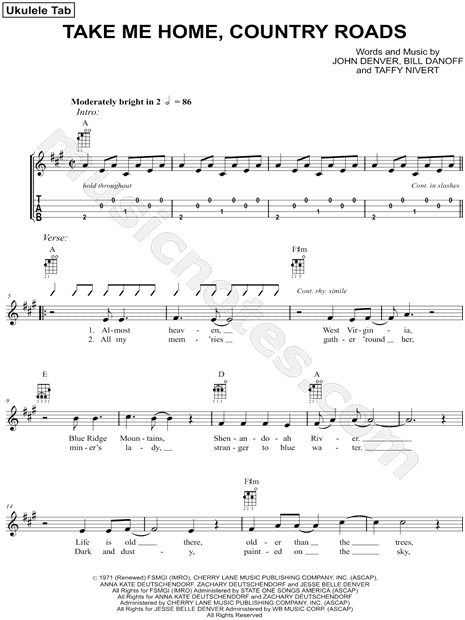 John Denver Take Me Home Country Roads Sheet Music In A Major Download Print Sku Mn