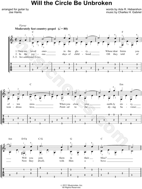 Charles Hutchinson Gabriel Will The Circle Be Unbroken Guitar Tab In C Major Download Print Sku Mn