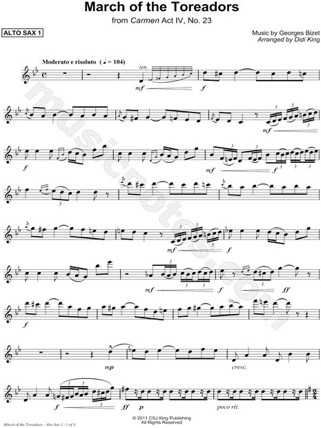 Print and download March of the Toreadors - Alto Sax 1 Part sheet music fro...