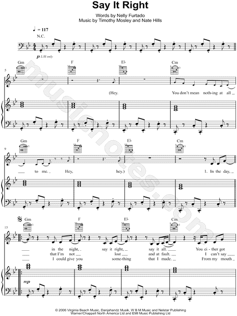 Print and download Say It Right sheet music by Nelly Furtado. 