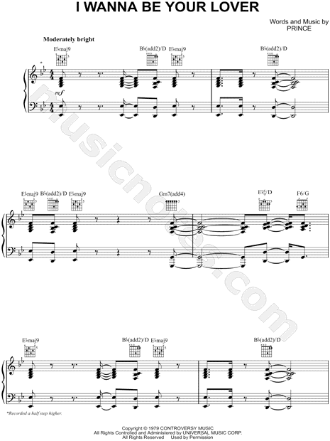 Prince I Wanna Be Your Lover Sheet Music In Major Transposable Download Print Sku Mn