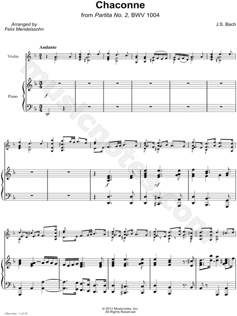 Chaconne from Partita No. 2, BWV 1004 - Piano Accompaniment
