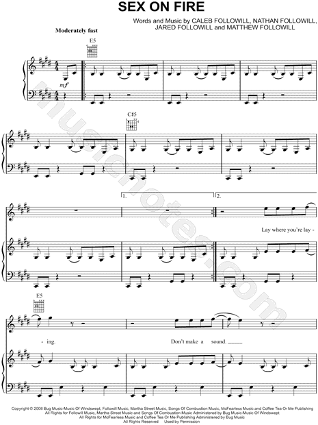 Kings Of Leon Sex On Fire Sheet Music In E Major Transposable Download And Print Sku