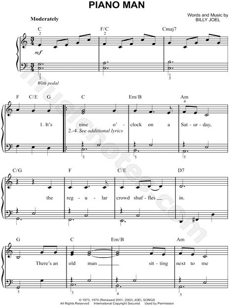 Billy Joel Piano Man Sheet Music Easy Piano In C Major Transposable Download Print Sku Mn0092799