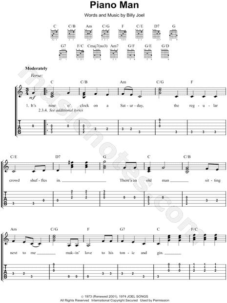 Billy Joel Piano Man Guitar Tab In C Major Download Print Sku Mn0092803