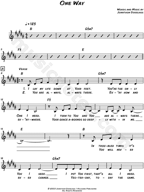 Hillsong "One Way" Sheet Music (Leadsheet) in B Major ...