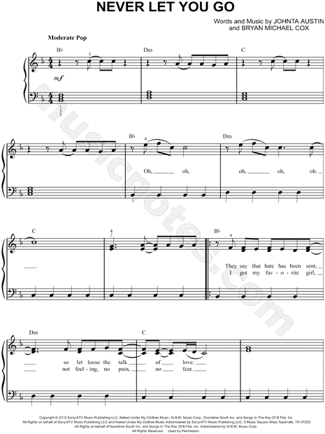 Justin Bieber "Never Let You Go" Sheet Music (Easy Piano ...