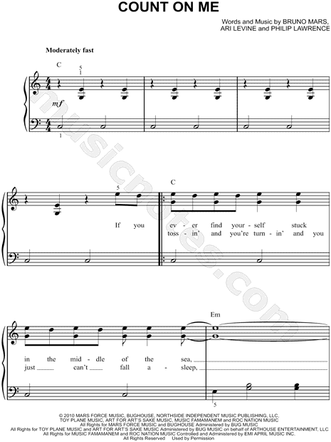 Bruno Mars Count On Me Sheet Music Easy Piano In C Major Transposable Download Print Sku Mn