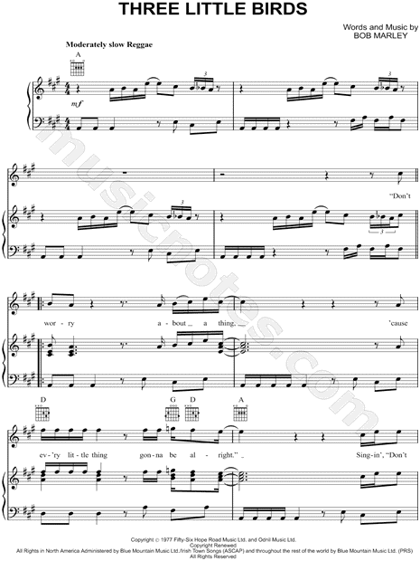 Bob Marley Three Little Birds Sheet Music In A Major Transposable Download Print Sku Mn