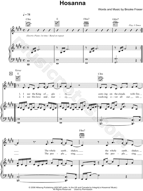 Hillsong Hosanna Sheet Music In E Major Transposable Download Print Sku Mn0093215