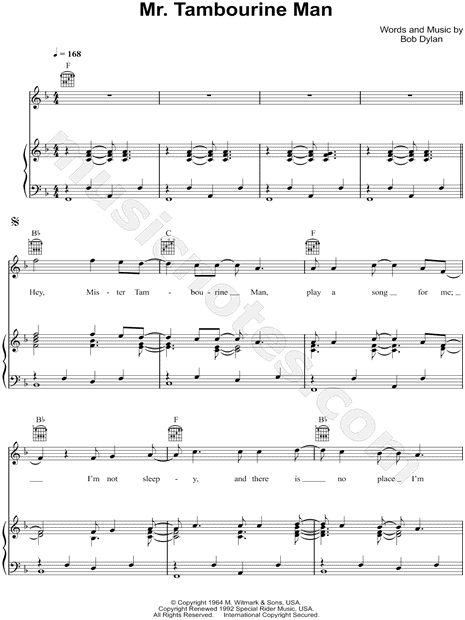Bob Dylan Mr Tambourine Man Sheet Music In F Major Transposable Download Print Sku Mn