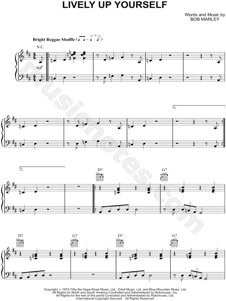 Bob Marley The Wailers Lively Up Yourself Sheet Music In D Major Transposable Download Print Sku Mn