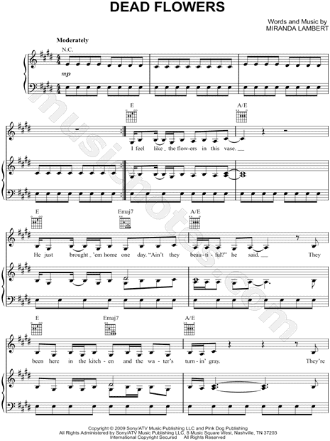 Miranda Lambert Dead Flowers Sheet Music In E Major Transposable Download Print Sku Mn0093521
