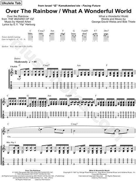 IZ "Over Rainbow / What Wonderful Ukulele Tab in C Major - Download & Print - SKU: MN0093572