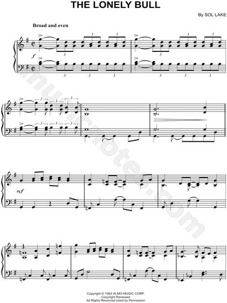 Herb Alpert The Tijuana Brass The Lonely Bull Sheet Music Piano Solo In G Major Download Print Sku Mn