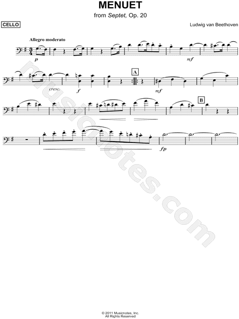 Menuet from Septet, Op. 20 - Bass Clef Instrument