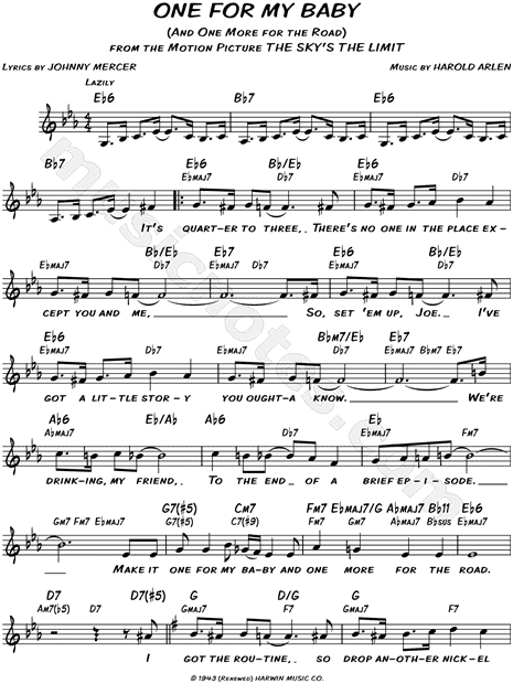 Frank Sinatra One For My Baby Sheet Music Leadsheet In Eb Major Transposable Download Print Sku Mn