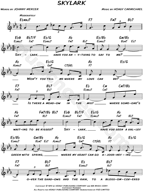 Hoagy Carmichael Skylark Sheet Music Leadsheet In Eb Major Transposable Download Print Sku Mn