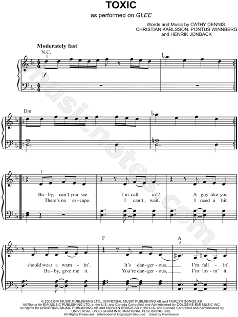 Britney Spears Sheet Music (Easy Piano) in D Minor (transposable) Download & Print SKU: MN0094326