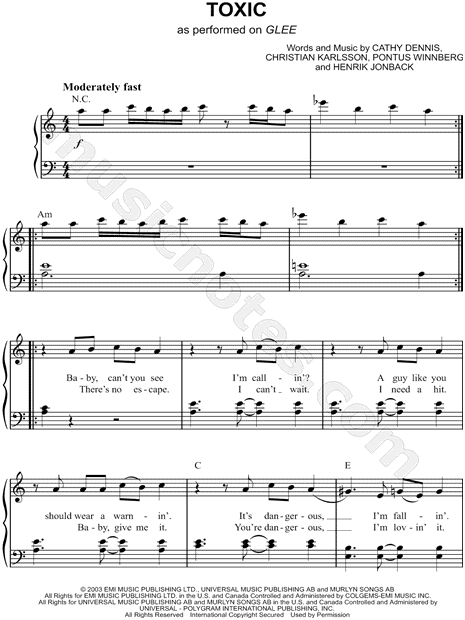 Print and download sheet music for Toxic by Britney Spears. 
