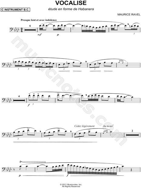 Vocalise - Étude En Forme De Habanera - Bass Clef Instrument