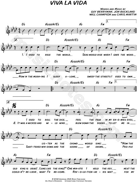 viva la vida coldplay piano sheets