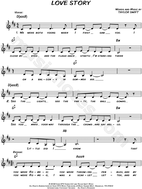 Taylor Swift Love Story Sheet Music Leadsheet In D Major