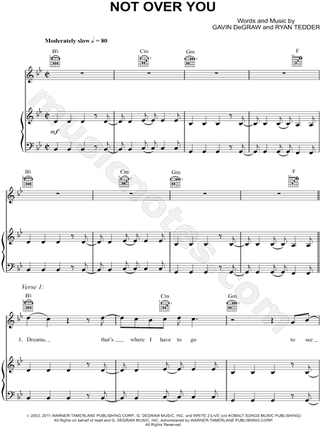 Gavin DeGraw "Not Over You" Sheet Music in Bb Major 