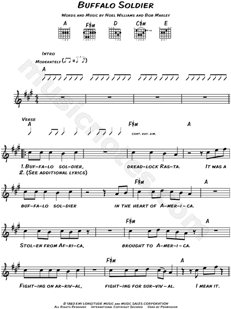 indhente undgå Ring tilbage Bob Marley & the Wailers "Buffalo Soldier" Sheet Music (Leadsheet) in A  Major (transposable) - Download & Print - SKU: MN0095516