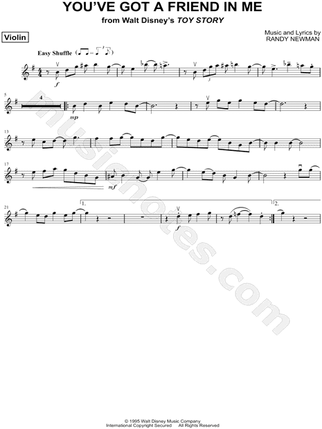 You Ve Got A Friend In Me Violin From Toy Story Sheet Music Violin Solo In G Major Download Print Sku Mn