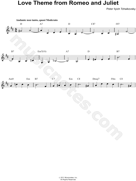 Peter Ilyich Tchaikovsky Love Theme From Romeo And Juliet Sheet Music Leadsheet In D Major Download Print Sku Mn0096441