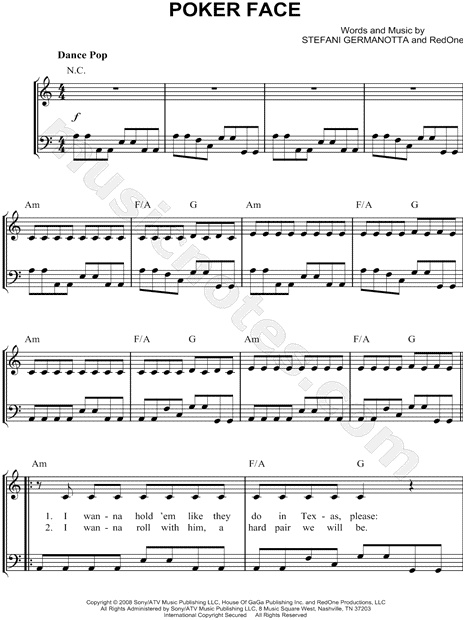 Lady Gaga "Poker Face" Sheet Music (Easy Piano) in A Minor ...