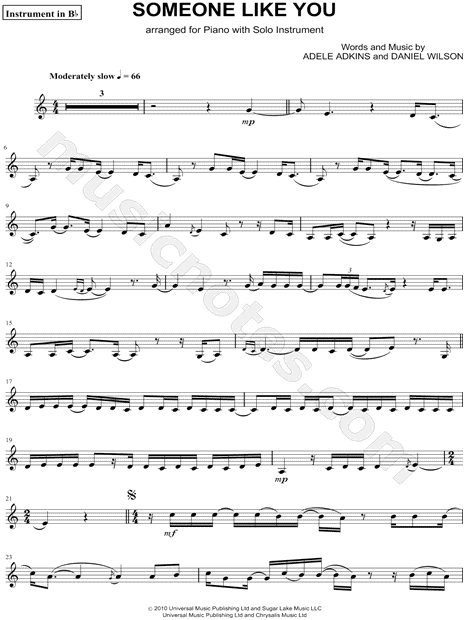 Adele Someone Like You Instrument Sheet Music Trumpet Clarinet Soprano Saxophone Or Tenor Saxophone In C Major Transposable Download Print Sku Mn Adele Someone Like You Instrument Sheet Music Trumpet Clarinet Soprano Saxophone Or Tenor Saxophone In C Major Transposable Download Print Sku Mn
