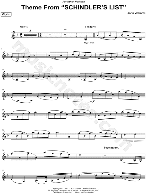 Comida sana Apellido cráter Theme from Schindler's List - Violin Part" from 'Schindler's List' Sheet  Music (Violin Solo) in D Minor - Download & Print - SKU: MN0097012