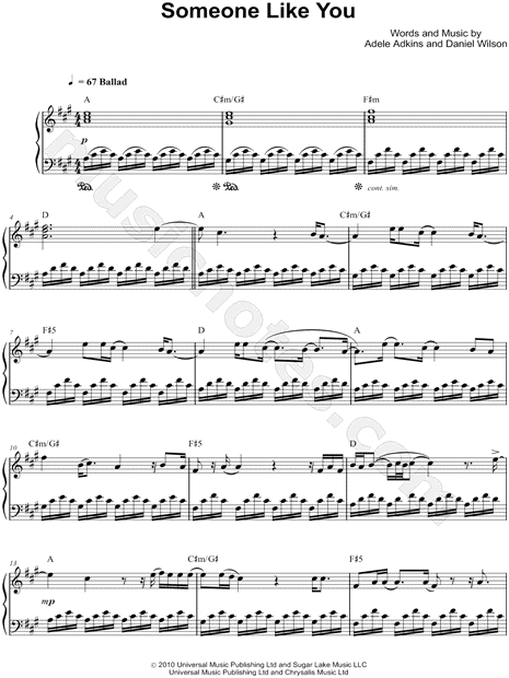 Adele Someone Like You Sheet Music Piano Solo In A Major Transposable Download Print Sku Mn