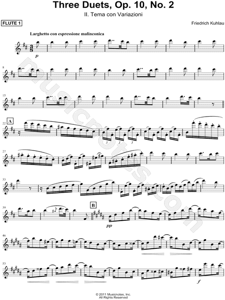 Three Duets, Op. 10, No. 2, II. Tema Con Variazioni - Flute 1