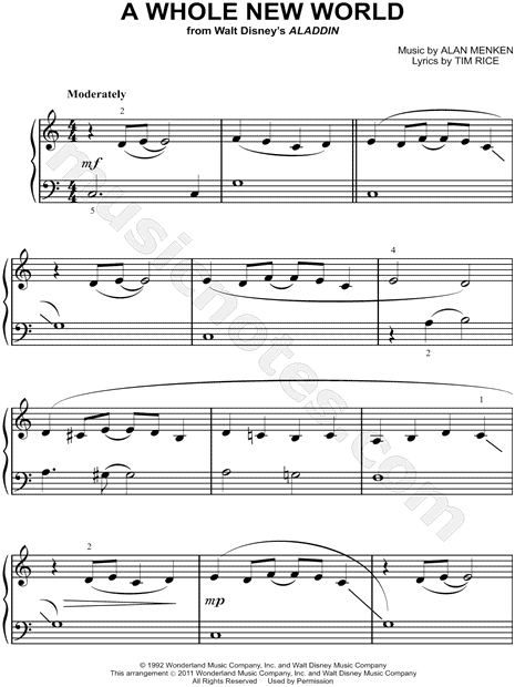 A Whole New World From Aladdin Sheet Music Easy Piano Piano Solo In C Major Download Print Sku Mn