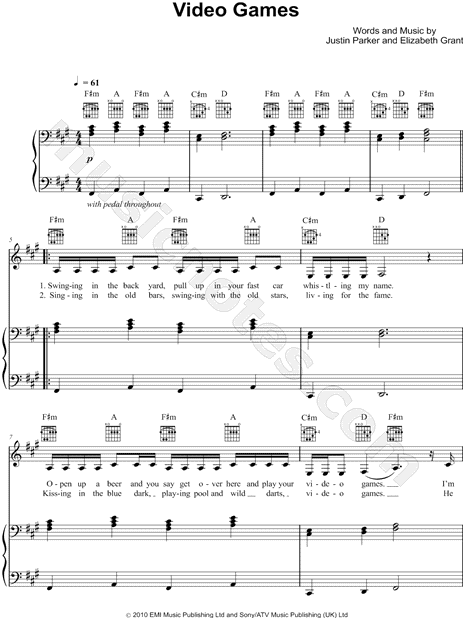 Lana Del Rey "Video Games" Sheet Music in F# Minor ...