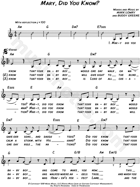Mark Lowry "Mary, Did You Know?" Sheet Music (Leadsheet) in A Minor