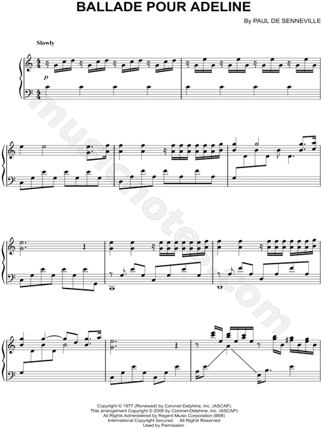 Richard Clayderman Ballade Pour Adeline Sheet Music Piano Solo In C Major Download Print Sku Mn0098113