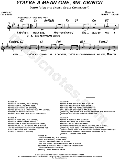 Print and download lead sheets for You're a Mean One, Mr. Grinch ...