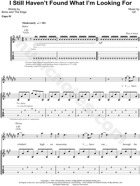 U2 I Still Haven T Found What I M Looking For Guitar Tab In A Major Download Print Sku Mn