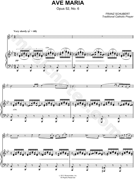 Franz Schubert Ave Maria Opus 52 No 6 Piano Accompaniment Sheet Music In Major Download Print Sku Mn