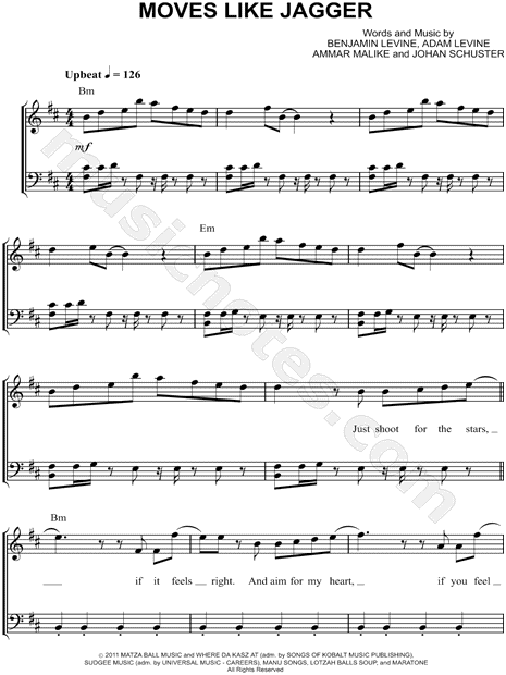 Maroon 5 Moves Like Jagger Sheet Music Easy Piano In B