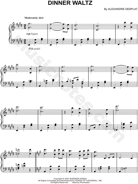 Dinner Waltz From Caution Lust Sheet Music Piano Solo In E Major Download Print Sku Mn0099574