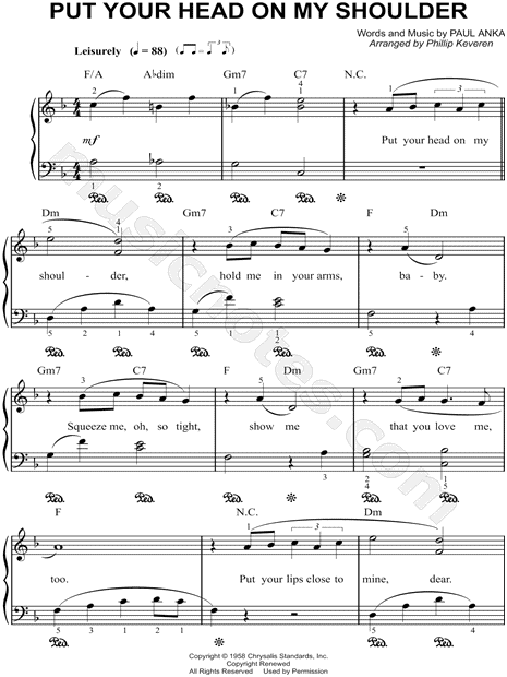 Print and download sheet music for Put Your Head on My Shoulder by Paul A.....
