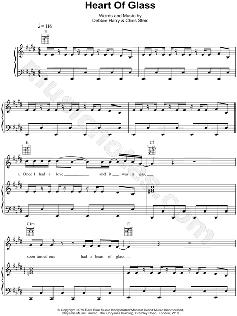 Blondie "Heart of Glass" Sheet Music in E Major - Download ...