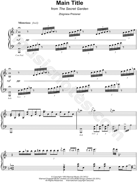 Main Title From The Secret Garden From The Secret Garden Sheet Music Piano Solo In A Minor Download Print Sku Mn0099828