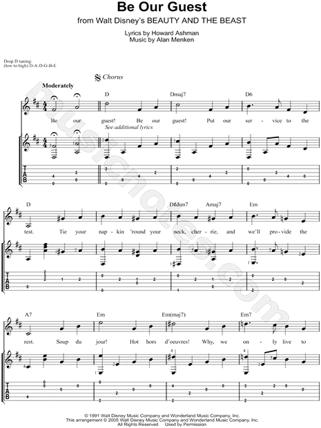 Be Our Guest From Beauty And The Beast Guitar Tab In D Major Download Print Sku Mn